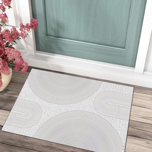 Tapis de couloir antidérapant lavable grand format gris à rayures