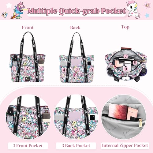 Image of tokidoki Large Tote Bag with Unicorno Keychain Laptop Travel Bag Shoulder Work Tote Weekender Bag Handbag for Women