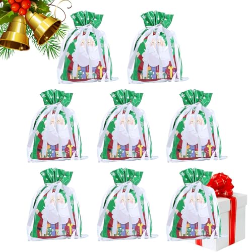 ドローストリング クリスマス バッグ - アクセサリー ラッピング 袋 8枚入り パーティー フ??バー | 繰り返し使える クッキーツリー飾り 子供大人共用 パーティー用小物入れ プレゼント袋