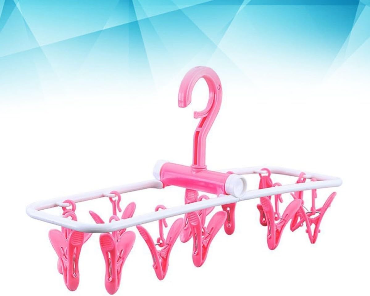 Foldable Laundry Hanger Plastic Drying Rack with 12 Clips