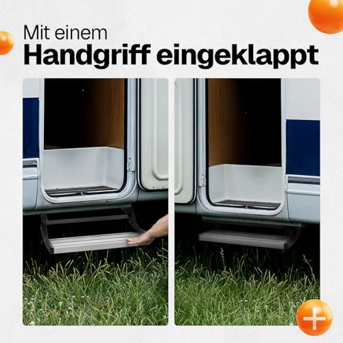 Farosun Trittstufe für Wohnmobil – Klappbare Einstiegshilfe aus Aluminium, 55x21x17cm, wetterfest, tragfähig bis 200 kg, rutschfest, einfache Montage, für Wohnwagen und Camper