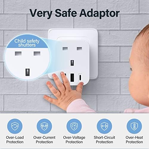 UK to Australia Plug Adapter, Unidapt Travel adapter with 3 USB Ports, 1 Type C and Shaver Plug Input, Grounded Australian Travel Adaptor for AUS NZ China Fiji Argentina and more (Type I)