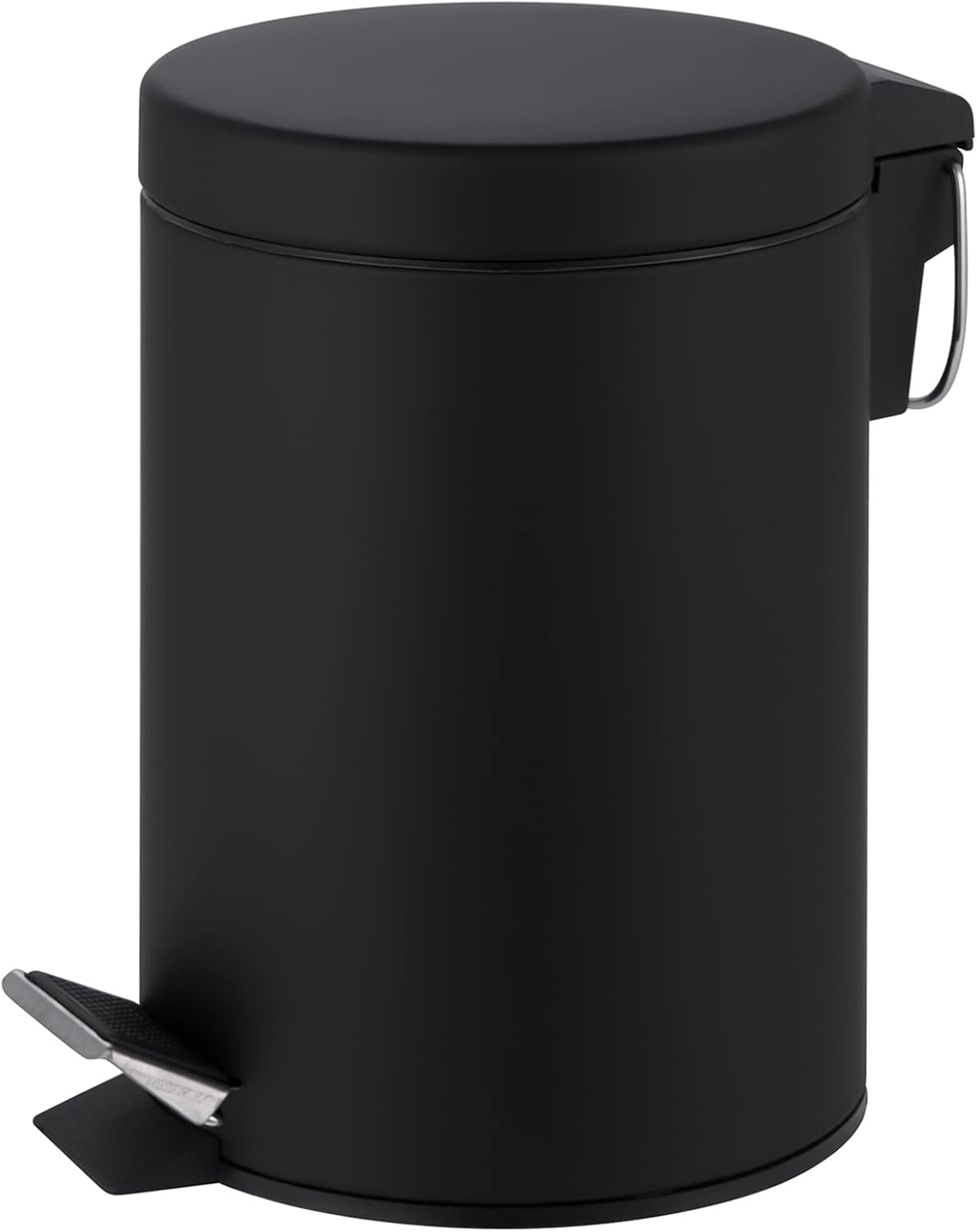Novel Solutions Innoteck Essentials Round Colour Coated Pedal Bin 3L Dustbin Size 26x17cm for Kitchen and bathroom, Matt Black, Powder Coated Steel, 3 Litre