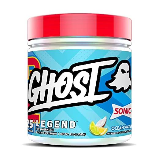 GHOST Legend Pre-Workout Energy Powder, Sonic Ocean Water - 25 Servings - Caffeine, L-Citrulline, & Beta Alanine Blend for Energy Focus & Pumps - Free of Soy, Sugar & Gluten, Vegan