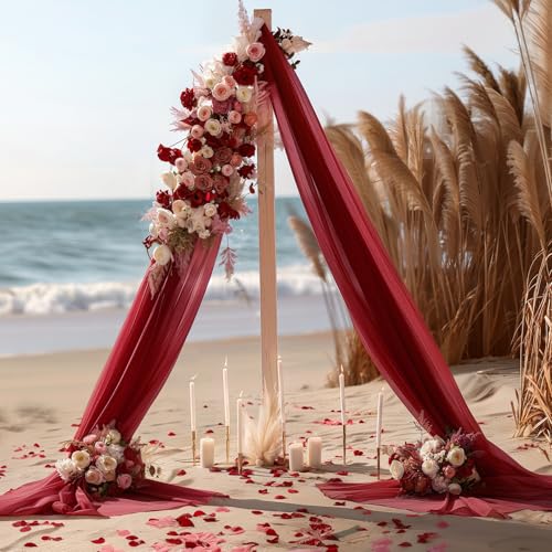 Image of Burgundy Wedding Arch Draping Fabric 1 Panel 30'' x 20FT Red Drapes Sheer Fabric Backdrop Curtains for Christmas Wedding Ceremony Birthday Party Bridal Shower Decoration