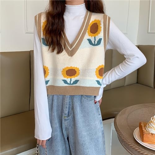 Image of jinghuiyue Women's Sleeveless Sweater Vest Halloween Skull Printed Knit Vest V Neck Crop Pullover Knitwear Tank Tops