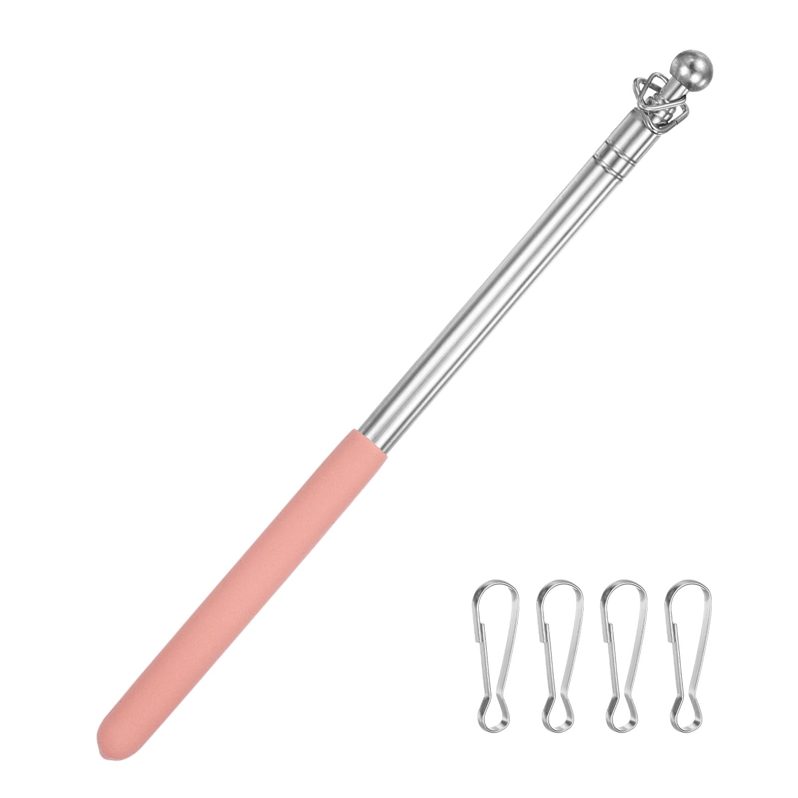 M METERXITY 1-Pack Telescopic Handheld Flagpoles, 3.3ft/1m Stainless Steel Handheld Portable Extendable Flagpole with Anti-Slip Grip for Guide/Teachers/Festival, Guide Flag Pole [Pink]