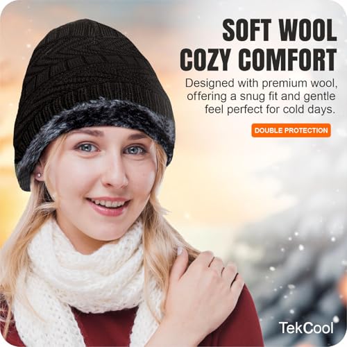Image of TEKCOOL Woolen Winter Cap for Women & Men in Winter for Thermal Wear Stylish Soft Caps for Boys & Girls for Warm Wear Head hat Garam Topaa cap's Breathable Lightweight Windproof with hand gloves