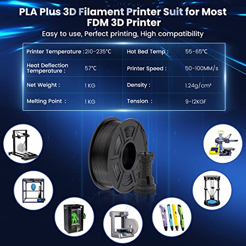 Image of SUNLU 3D Printer Filament PLA Plus 1.75mm 2KG, SUNLU Neatly Wound PLA Filament 1.75mm PRO, PLA+ Filament for Most FDM 3D Printer, Dimensional Accuracy + /- 0.02 mm, 1 kg Spool, 2 Packs, Black+Black