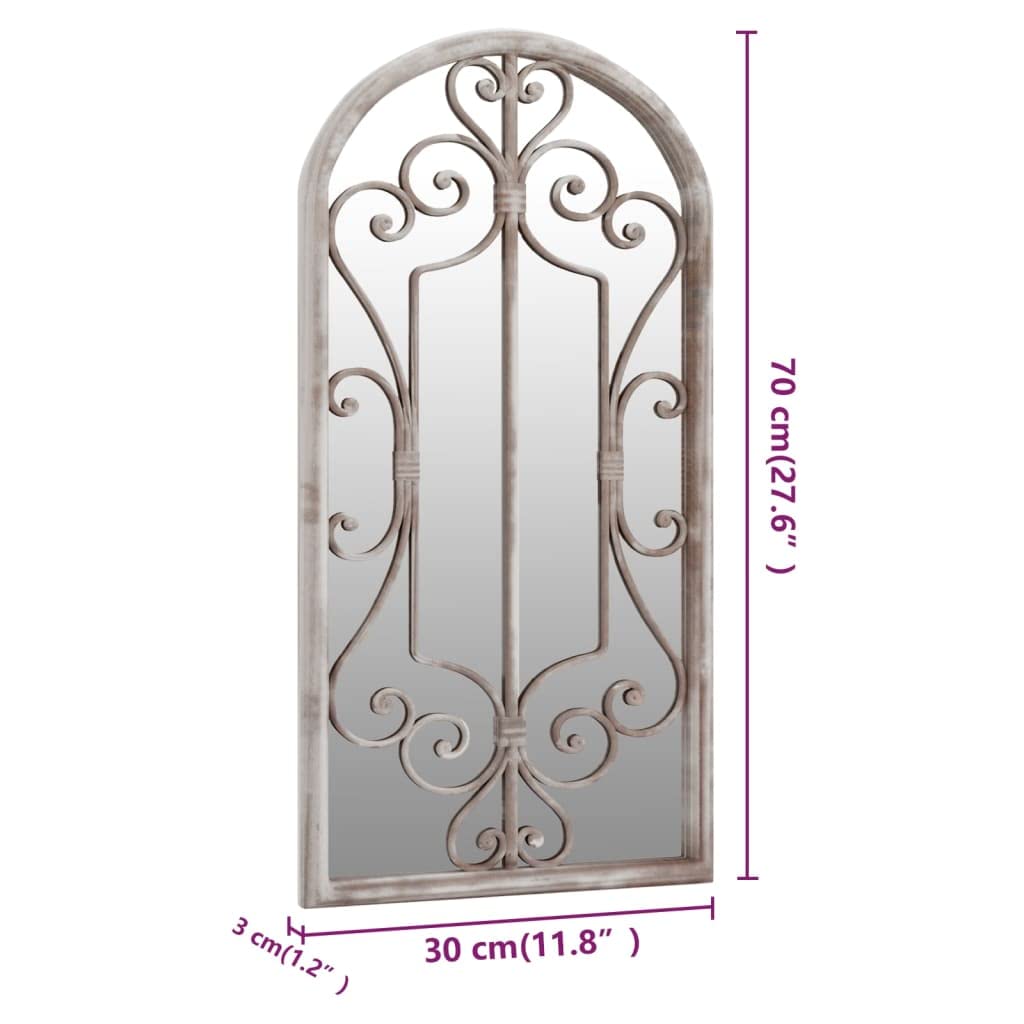 Mangloder - Espejo de jardín (70 x 30 cm, hierro y cristal, espejo de pared para exteriores, efecto oxidado, para pasillo, baño, armario, salón y más)