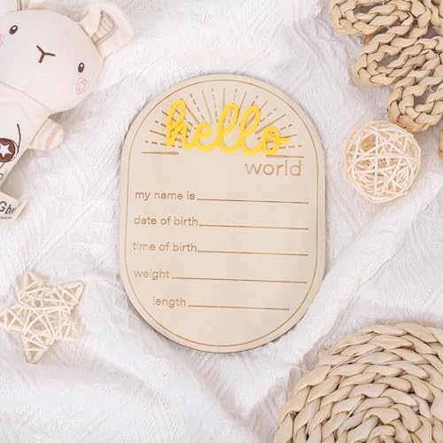 Image of Sunshine Hello World Birth Announcement Sign - Baby Birth Stats Hello World card, Gender Neutral Welcome Baby Wood Sign, Birth Stat Sign Newborn Bundle