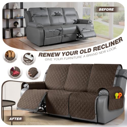 Image of TAOCOCO 100% Waterproof Recliner Sofa Covers Reversible, Brown