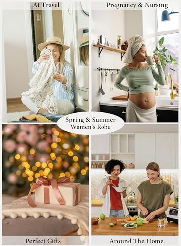 Image of EA'S SECRET Robes for Women Summer Lightweight Bathrobe Bamboo Short Kimono Robe Soft Spa Bath robe Sleepwear for Ladies
