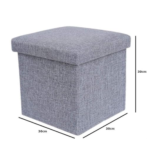 Image of Lazer Folding Storage Ottoman Stool | Multipurpose Organizer Bench & Footrest | Cube Coffee Table with Wardrobe Storage for Clothes, Books & Toys | Living Room, Bedroom & Study (30x 30 x 30cm)