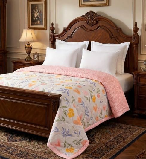 Image of MITUL AC Comforter for Double Bed Or Single Bed Ultrasoft AllSeason Polyster Dohar Duvet Light Wight (RED Yellow Flower Design, Double Bed)