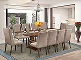 East West Furniture LAFL11-87-16 11-Pieces Xtenczar Dining Room Set - A Removable Leaf Double Pedestal Kitchen Table and 10 Dark Khaki Fabric Padded Chairs with Stylish High Back - Antique Walnut
