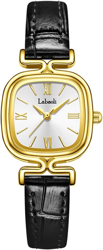 Women Watches for Ladies Female Square Small Slim Light Black Leather Band Waterproof Fashion Casual Simple Young Girls Gifts Gold Wrist Watch