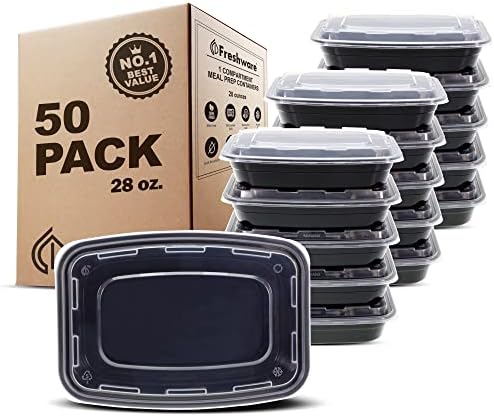 Freshware Meal Prep Containers [50 Pack] 1 Compartment with Lids,...