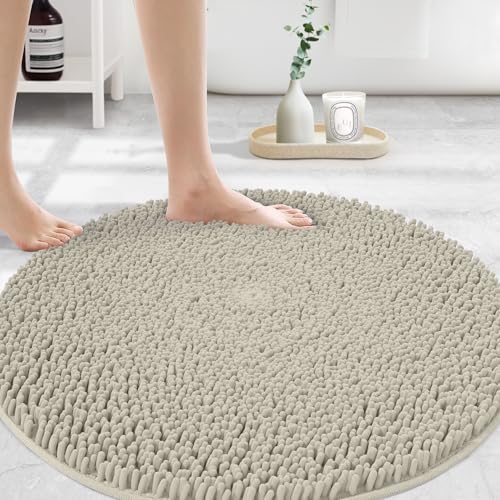Image of MAYSHINE Large Plush Shaggy Chenille Bath Mat, 36 inchx36 inch Round, Extra Soft, Super Absorbent, Non-Slip Bathroom Rug, Fluffy Microfiber, Area Rug Sets for Bathroom Floor, Kitchen, Living Room, Wax White