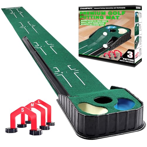 CHAMPKEY Golf Putting Green Indoor - Advanced Guides Golf Putting Mat - Enhance Putting Accuracy and Challenge