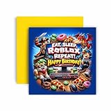 Huxters Biglietto di compleanno per ragazzi e ragazzi – Cool Gamer Computer Game Design – Eat, Sleep, Roblox, Repeat Fantasy Style