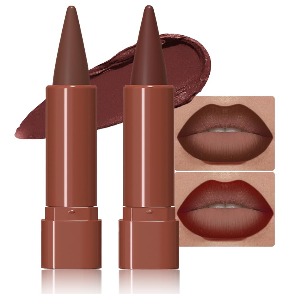 JUAAZIN 2Pcs Gradient Matte Lipstick Crayon Lip Liner pencil, Flawless Contour Gradual Ombre Effect lip Pencil, for Women Long Lasting Waterproof