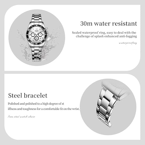 Miniatura 5 de OLEVS - Reloj de mujer de moda, reloj de vestir con diamantes, para mujer, analógico, de cuarzo, acero inoxidable, impermeable, luminoso, con fecha,