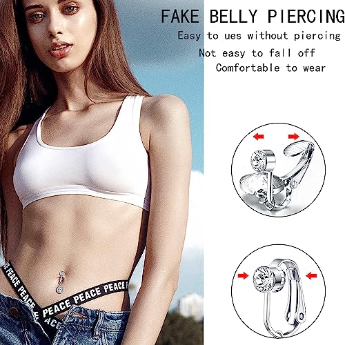 5Pcs Gold Fake Belly Piercing Fake Belly Ring for Women Fake Belly Button Piercing Clip On Belly Button Rings Fake Navel Ring Non Piercing2