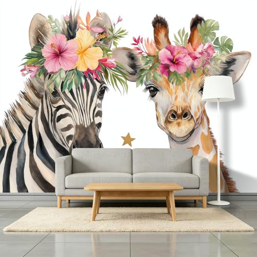 Papel pintado fotográfico de fieltro con diseño de cebra, jirafa, efecto 3D, acuarela, animales, 200 x 140 cm, para salón, dormitorio, oficina, pasillo, habitación infantil