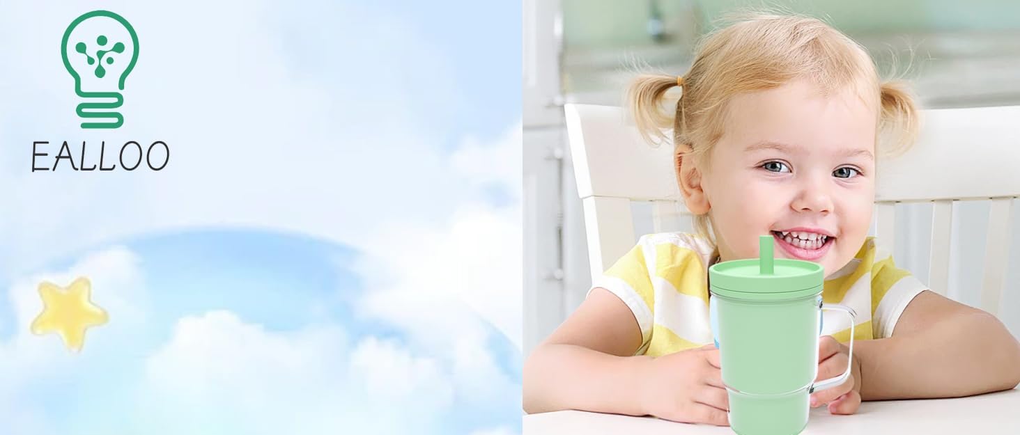 Silicone Sippy Toddlers Cup with Handle & Reusable Silicone Straws for Kids ABS Baby Training Cup with Soft Spout Heat-Resistant, Leak-Proof, Sweat &Spill Proof, No Spill Flip-It 8.8oz (Green) - Image 10