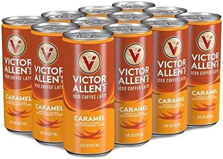 Victor Allen's Coffee Caramel Iced Coffee Canned Latte, 8oz Cans (12 Pack)