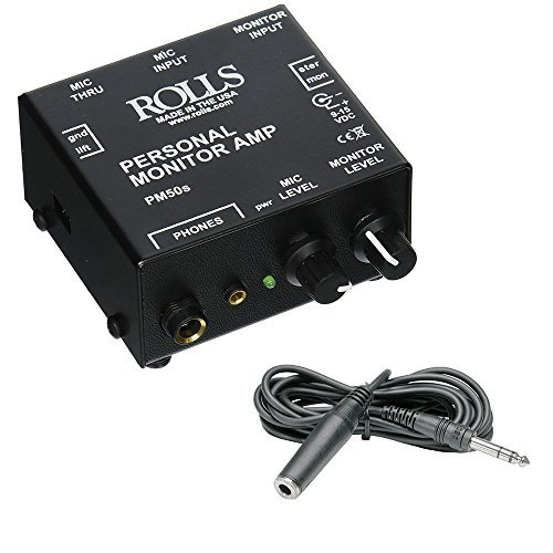 ROLLS PM50s Personal Monitor Amplifier with Hosa 1/4" Female Phone Headphone Extension Cable -10'