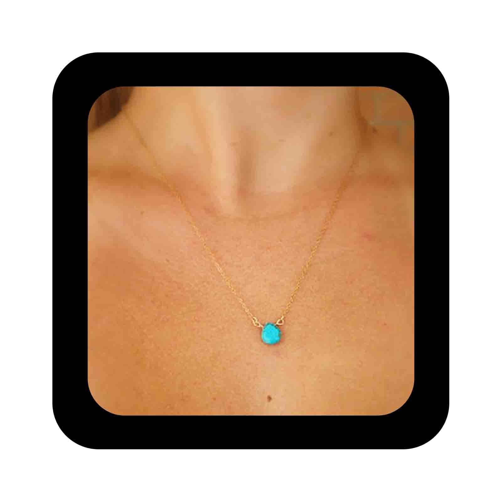IacebleBoho Turquoise Necklace Choker Chain Blue Teardrop Pendant Necklace Chain Minimalist Natural Stone Choker Necklace Gold Turquoise Necklace Chain Jewelry for Women