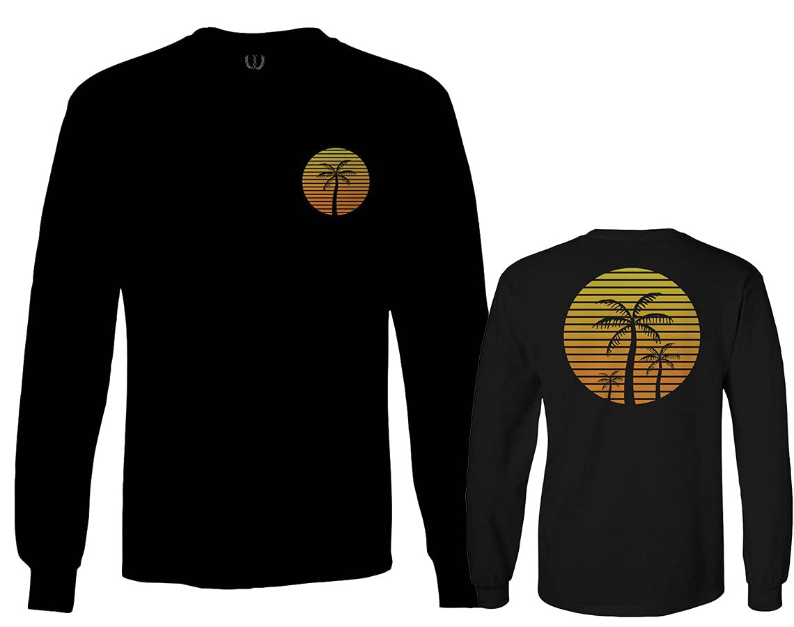 Front and Back Vintage Retro Palm Trees Beach Sunset Tropical Summer Vacation Long Sleeve Men's
