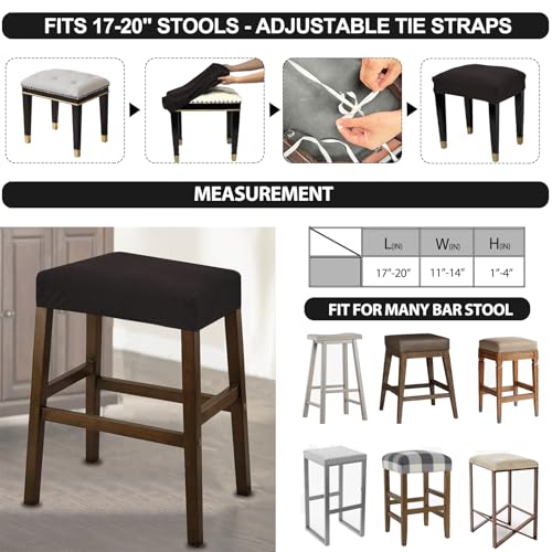 Image of NeColorLife Rectangle Bar Stool Covers Waterproof,Dark Brown,4 Pack | Stretch Saddle Seat Covers for Counter Height, Kitchen Island, and Vanity Bar Stools, Protecting Seats from Daily Wear