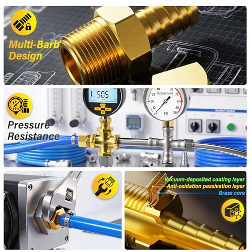 Image of Tailonz Pneumatic Brass Hose Barb Fitting -3 /8 Inch Barb to 3 /8 Inch Male NPT Adapter（5Pack）