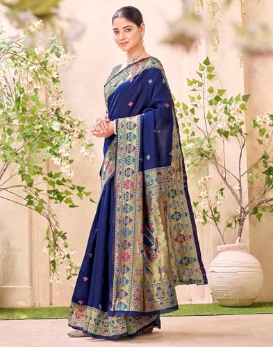 Image of SIRIL Women's Weaving Paithani Silk Saree With Unstitched Blouse Piece