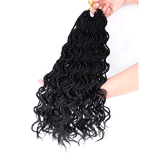3Packs Wavy Senegalese Twist Crochet Hair Curly Ends Black Crochet Braids Senegalese Twist Hair Extensions 14" 35 Roots/Pack 85g Crochet Twist Hair Havana Mambo Twist Braiding Hair(#1B)