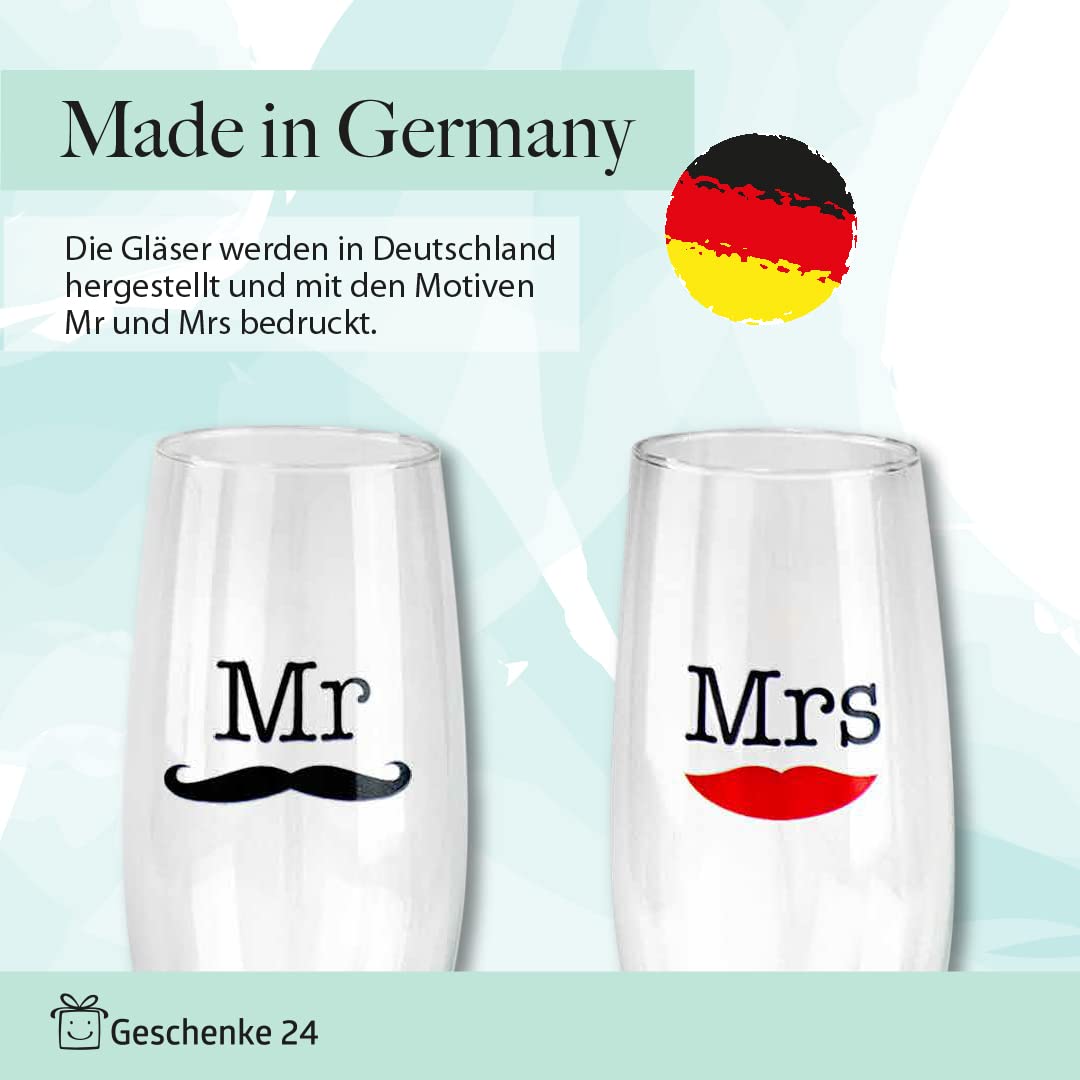 Geschenke 24 Bicchieri Prosecco per Matrimonio I Set da 2 Calici Mr Mrs I Calici Personalizzati Matrimonio con Disegno Bacio e Baffi I Flûte Vetro Regalo Matrimonio I Decorazione Tavola