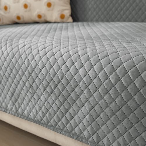 Image of Fashion Throw Quilt-Fully Covered 2 Seater Anti-Slip Quilted Sofa Covers for Living Room Sofa Slipcovers Furniture Cover Home Decor Light Grey