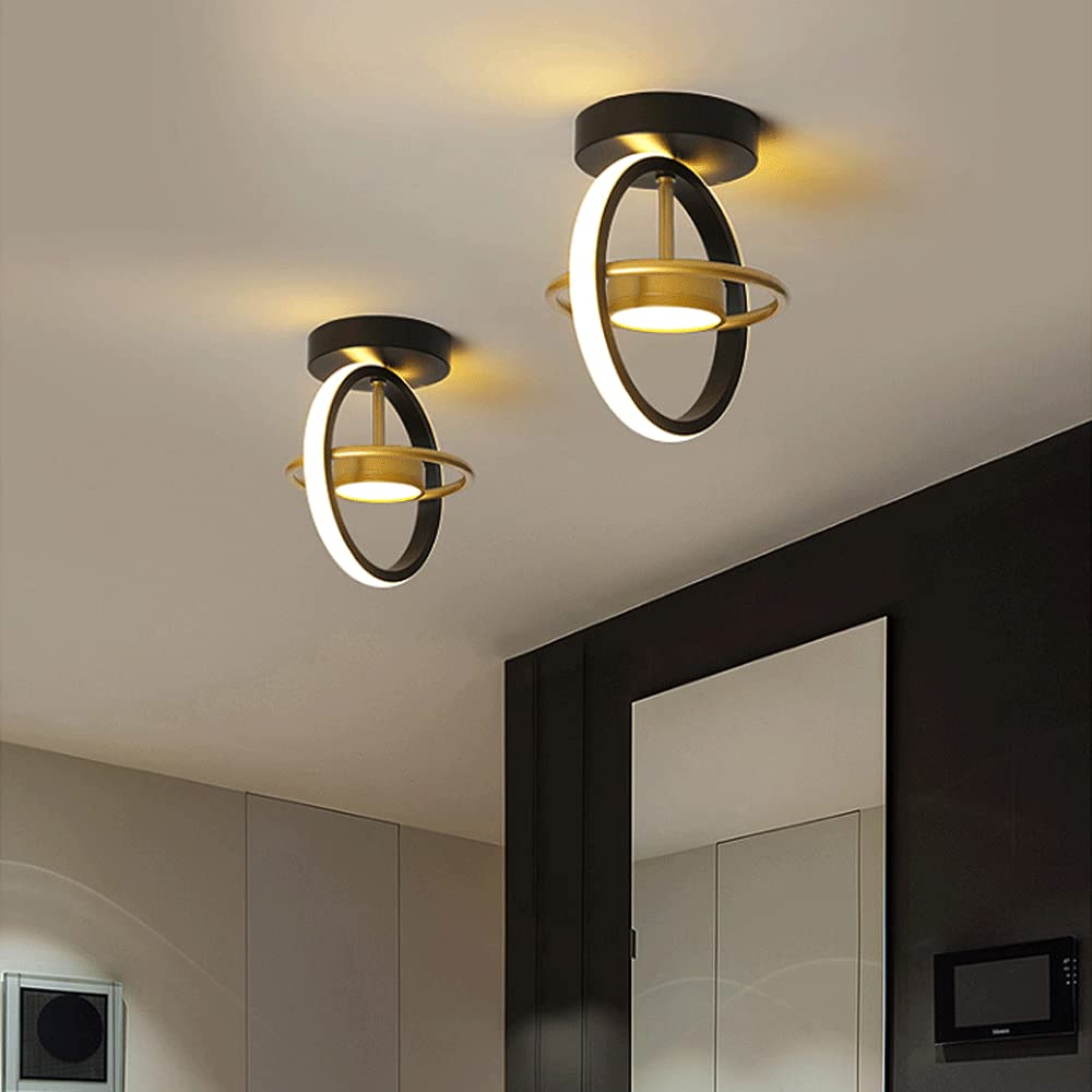 Okrągła lampa wisząca LED do przedpokoju, czarno-złota konstrukcja, zmienna trójkolorowa lampa sufitowa LED, metalowa oprawa sufitowa, dekoracja salonu