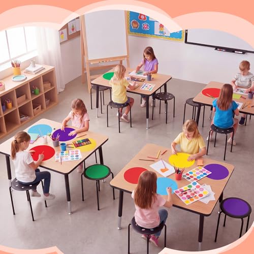 Image of Lounsweer 10 Pcs Black Commercial Furniture Stacking Stools for Classroom 24 Pcs 12 inch Colorful Dry Erase Dots Circles Portable Nesting Office Stools Removable Stickers Spots Wall Decals