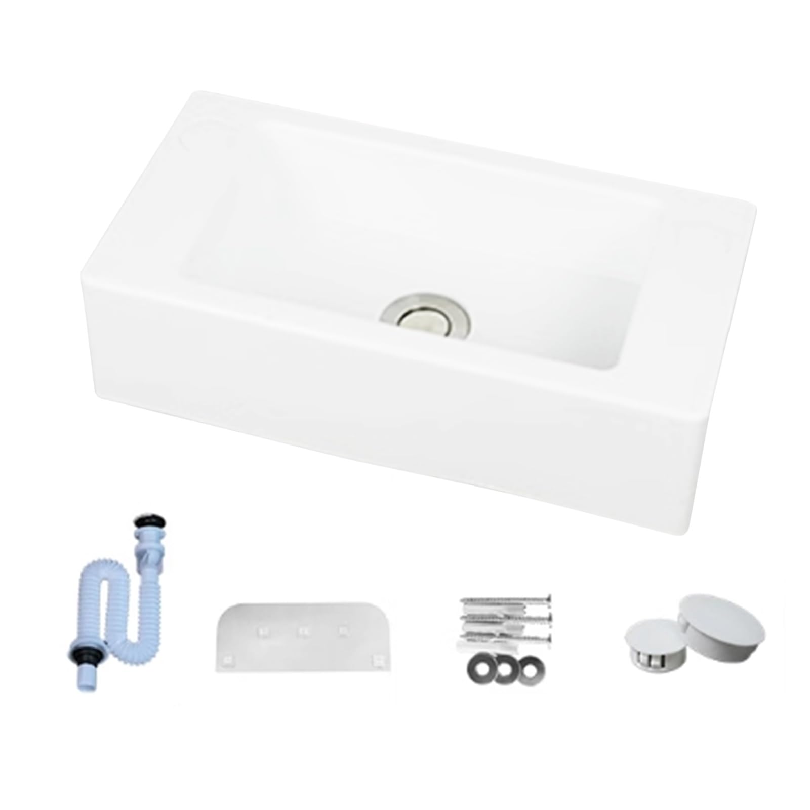 Lavabo Suspendido,40x20x11cm(WxDxH),Blanco rectángulos plástico Lavabo,que es ligero,Lavabo artístico para cualquier lavadero, hogar o sala de calderas (B)