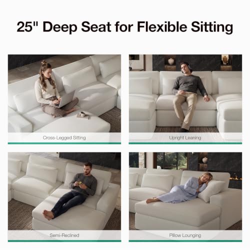 Image of Novilla 181 inch Deep Seat Modular Sectional Sofa, Removable Washable Covers, 6 Seater U Shape Cloud Couch with Lumbar Pillows, Chenille Boneless Sectional Couch Beige, No Assembly Required