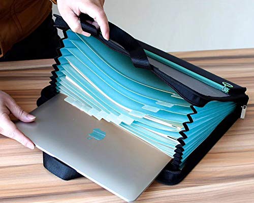 Expanding File Folder With 13 Pockets Portable Handle Business Accordion A4 Letter Size Zipper Closure File Folder Document Organizer For Office Home Supply Blue #TOP5