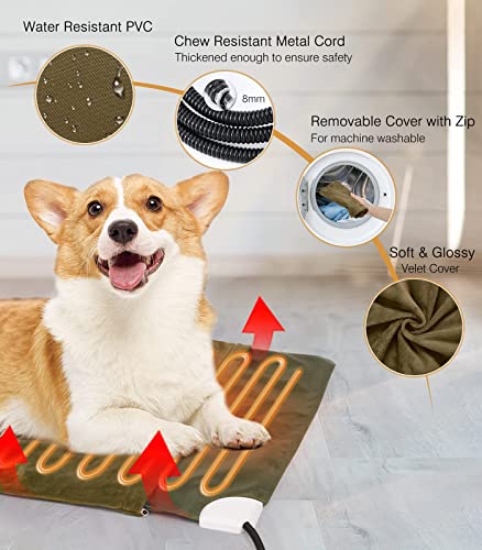 Pawaboo Pet Heating Pad, Heated Pet Bed For Dog Cat, Outdoor Electric Cat Heating Pad With Steel-Wrapped Cord, Indoor Dog Heated Blanket Cat Warming Mat With Timer & Adjustable Temperature, Brown - S #TOP2