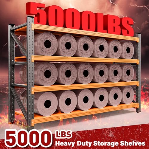 Image of 5000LBS Heavy Duty Garage Shelving Units,60 inch Wide & Deep Storage Shelves,Orange Metal Garage Shelves,Large Storage Rack,Steel Shelf,Industrial Shelving for Shop,Warehouse,60 inch W x 24 inch D x 70 inch H