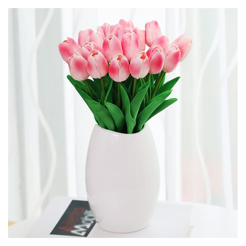 Aioneer Fake Plants Arrangement Tulip Artificial Flower With Vase Real Touch Artificial Bouquet Fake Flower Set For Wedding Decoration Home Garen Decor Party Decor-C