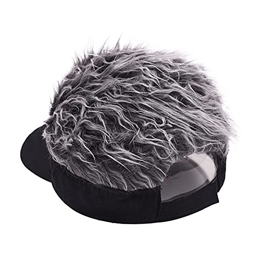 Custom Text Personalized Embroidered Novelty Hair Visor Cap Wig Peaked Adjustable Baseball Hat with Spiked Hair Black