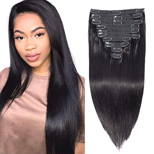 Brazilian Virgin Human Hair Grade 8A Straight Clip In Hair Extensions for Black Women 120g 10Pcs/set for Full Head Thick Double Weft 1B Natural Black Alina Hair (20)